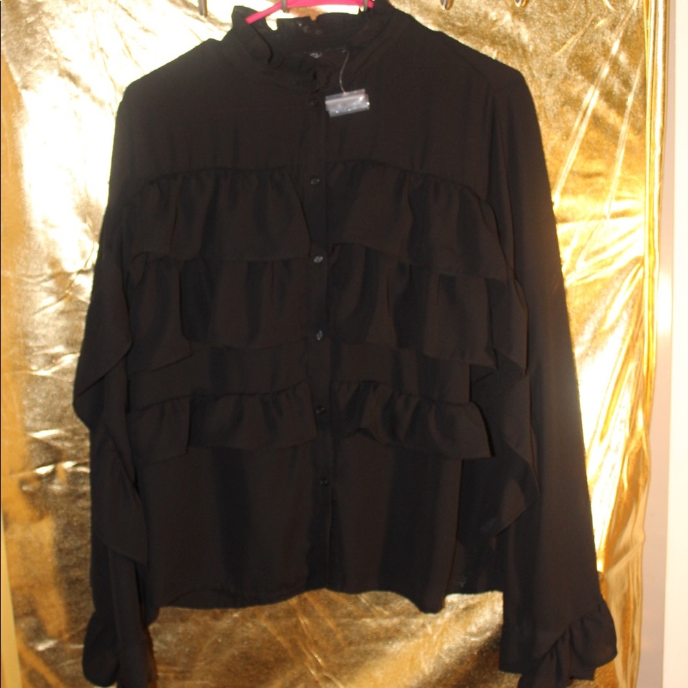 NEW! NEVER WORN! Black Ruffle Party Shirt
